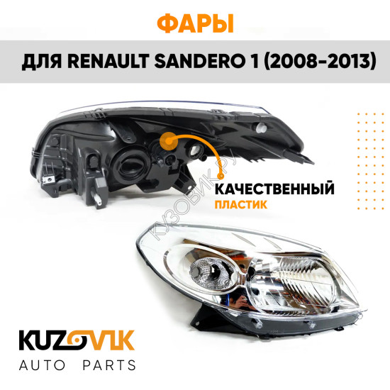 Фары комплект хром Renault Sandero 1 (2008-2013) KUZOVIK